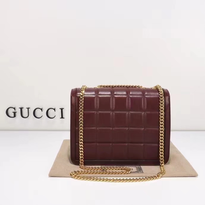 Gucci Women GG Deco Small Shoulder Bag Dark Red Leather Two-Toned Vintage Interlocking G (8)