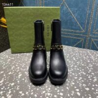 Gucci Women GG Gucci Boot Black Leather Rubber Sole Mid 8.9 CM Heel (2)