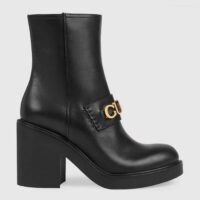 Gucci Women GG Gucci Boot Black Leather Rubber Sole Mid 8.9 CM Heel (2)