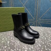 Gucci Women GG Gucci Boot Black Leather Rubber Sole Mid 8.9 CM Heel (2)