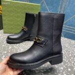 Gucci Women GG Gucci Boot Black Leather Rubber Sole Mid 8.9 CM Heel - Image 9