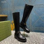 Gucci Women GG Gucci Boot Black Leather Rubber Sole Side Zip Closure Flat 2.3 CM Heel - Image 5