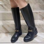 Gucci Women GG Gucci Boot Black Leather Rubber Sole Side Zip Closure Flat 2.3 CM Heel - Image 12