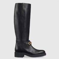 Gucci Women GG Gucci Boot Black Leather Rubber Sole Side Zip Closure Flat 2.3 CM Heel (3)