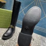 Gucci Women GG Gucci Boot Black Leather Rubber Sole Side Zip Closure Flat 2.3 CM Heel - Image 10