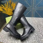 Gucci Women GG Gucci Boot Black Leather Rubber Sole Side Zip Closure Flat 2.3 CM Heel - Image 6