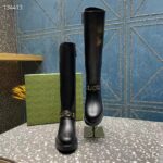 Gucci Women GG Gucci Boot Black Leather Rubber Sole Side Zip Closure Flat 2.3 CM Heel - Image 7