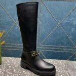 Gucci Women GG Gucci Boot Black Leather Rubber Sole Side Zip Closure Flat 2.3 CM Heel - Image 2