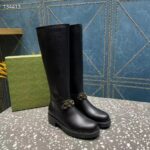 Gucci Women GG Gucci Boot Black Leather Rubber Sole Side Zip Closure Flat 2.3 CM Heel - Image 3