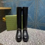 Gucci Women GG Gucci Boot Black Leather Rubber Sole Side Zip Closure Flat 2.3 CM Heel - Image 8