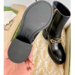 Gucci Women GG Gucci Boot Black Leather Script Rubber Sole Side Zip Closure Mid-Heel - Imagen 10