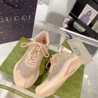 Gucci Women GG Gucci Run GG Crystal Mesh Sneaker Pink Suede Mid 6 CM Heel (5)