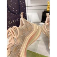 Gucci Women GG Gucci Run GG Crystal Mesh Sneaker Pink Suede Mid 6 CM Heel (5)