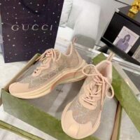 Gucci Women GG Gucci Run GG Crystal Mesh Sneaker Pink Suede Mid 6 CM Heel (5)