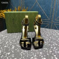 Gucci Women GG High-Heel Sandal Hardware Black Patent Leather Square Toe Geometric-Shaped Heel (4)