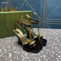 Gucci Women GG High-Heel Sandal Hardware Black Patent Leather Square Toe Geometric-Shaped Heel (4)