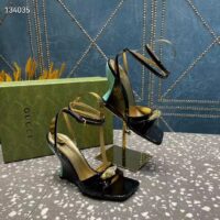 Gucci Women GG High-Heel Sandal Hardware Black Patent Leather Square Toe Geometric-Shaped Heel (4)