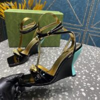 Gucci Women GG High-Heel Sandal Hardware Black Patent Leather Square Toe Geometric-Shaped Heel (4)