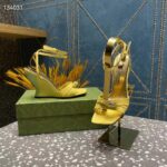 Gucci Women GG High-Heel Sandal Hardware Yellow Patent Leather Square Toe Geometric-Shaped Heel – Bild 2