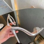 Gucci Women GG High Heeled Metallic Sandal Silver Leather Ankle Strap Metal Double G Buckle Crystals - Image 5