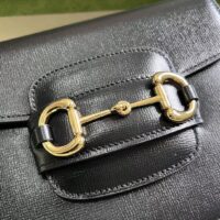 Gucci Women GG Horsebit 1955 Mini Round Shoulder Bag Black Leather Cotton Linen Lining (6)