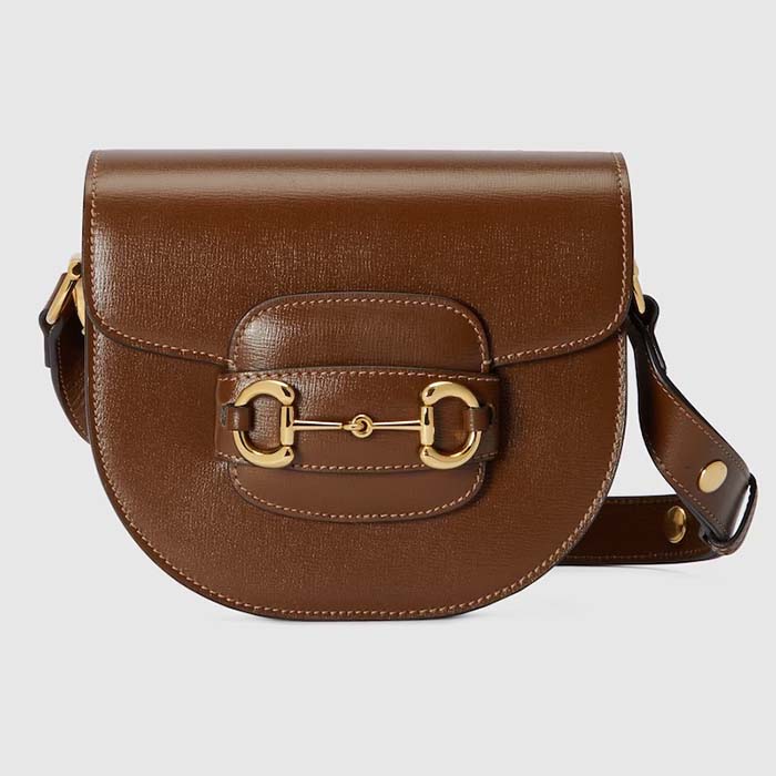 Gucci Women GG Horsebit 1955 Mini Round Shoulder Bag Brown Leather Cotton Linen Lining (6)