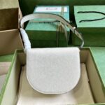 Gucci Women GG Horsebit 1955 Mini Round Shoulder Bag White Leather Cotton Linen Lining - Bild 7
