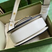 Gucci Women GG Horsebit 1955 Mini Round Shoulder Bag White Leather Cotton Linen Lining (11)