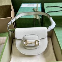 Gucci Women GG Horsebit 1955 Mini Round Shoulder Bag White Leather Cotton Linen Lining (11)