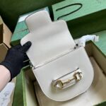 Gucci Women GG Horsebit 1955 Mini Round Shoulder Bag White Leather Cotton Linen Lining - Bild 5