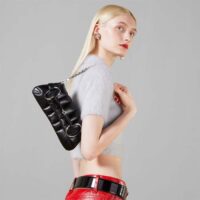 Gucci Women GG Horsebit Chain Small Shoulder Bag Black Quilted Leather Maxi Horsebit (3)