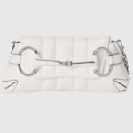 Gucci Women GG Horsebit Chain Small Shoulder Bag White Quilted Leather Maxi Horsebit