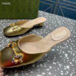 Gucci Women GG Horsebit Mule Gold Metallic Leather Crystals Leather Sole Low-Heel – Bild 9