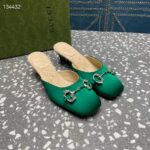 Gucci Women GG Horsebit Mule Green Satin Crystals Leather Sole Low 4.3 CM Heel – Bild 4