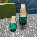 Gucci Women GG Horsebit Mule Green Satin Crystals Leather Sole Low 4.3 CM Heel – Bild 6