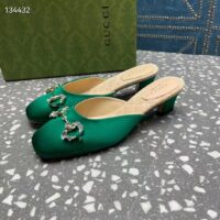 Gucci Women GG Horsebit Mule Green Satin Crystals Leather Sole Low 4.3 CM Heel (4)