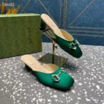 Gucci Women GG Horsebit Mule Green Satin Crystals Leather Sole Low 4.3 CM Heel – Bild 2