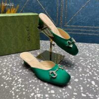 Gucci Women GG Horsebit Mule Green Satin Crystals Leather Sole Low 4.3 CM Heel (4)