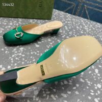 Gucci Women GG Horsebit Mule Green Satin Crystals Leather Sole Low 4.3 CM Heel (4)