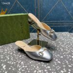 Gucci Women GG Horsebit Mule Silver Metallic Leather Crystals Leather Sole Low-Heel - immagine 3