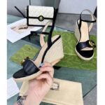 Gucci Women GG Leather Platform Espadrille Sandal Black Leather Double G High-Heel - Image 7