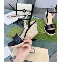 Gucci Women GG Leather Platform Espadrille Sandal Black Leather Double G High-Heel (5)