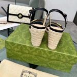 Gucci Women GG Leather Platform Espadrille Sandal Black Leather Double G High-Heel - Image 6