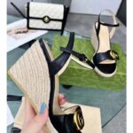 Gucci Women GG Leather Platform Espadrille Sandal Black Leather Double G High-Heel - Image 8