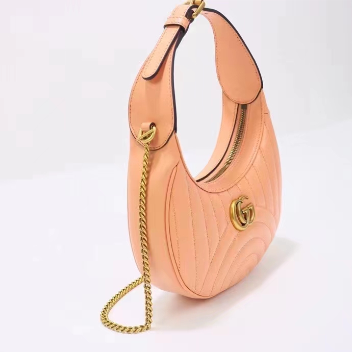 Gucci Women GG Marmont Matelassé Mini Bag Peach Matelassé Round Vertical Leather (1)