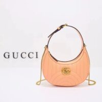 Gucci Women GG Marmont Matelassé Mini Bag Peach Matelassé Round Vertical Leather (11)