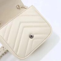 Gucci Women GG Marmont Matelassé Mini Shoulder Bag White Chevron Leather Double G (9)