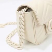 Gucci Women GG Marmont Matelassé Mini Shoulder Bag White Chevron Leather Double G (9)