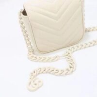 Gucci Women GG Marmont Matelassé Mini Shoulder Bag White Chevron Leather Double G (9)