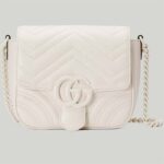 Gucci Women GG Marmont Matelassé Mini Shoulder Bag White Chevron Leather Double G
